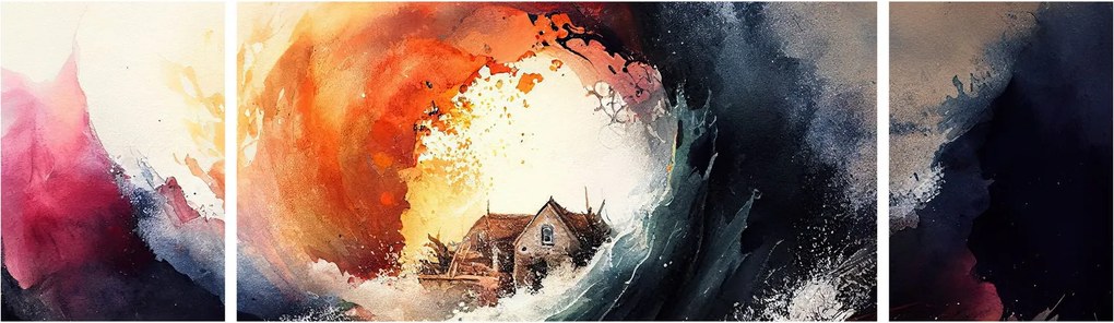 Obraz - W wirze powodzi, akwarela (170x50 cm)