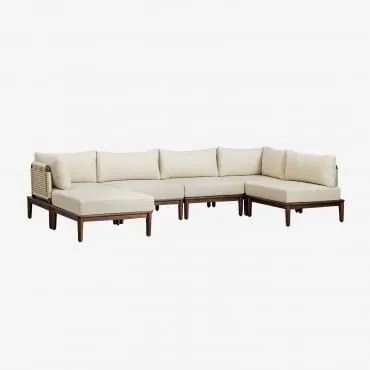 Sofa Modułowy Narożny 5-częściowy Z Pufą Z Akacji Giulia Ciemny Akacjowy Brąz - Sklum