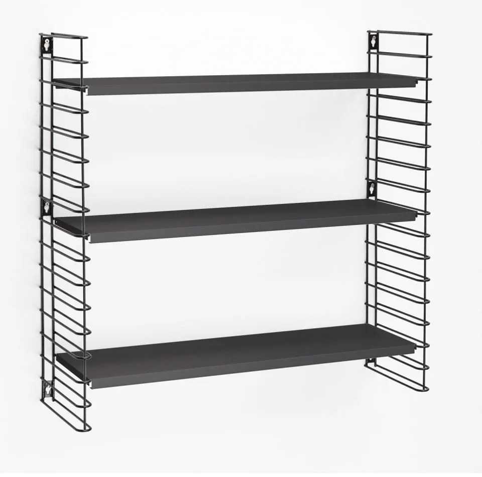 3-poziomowy regał z czarnymi półkami Metaltex Libro, szer. 70 cm