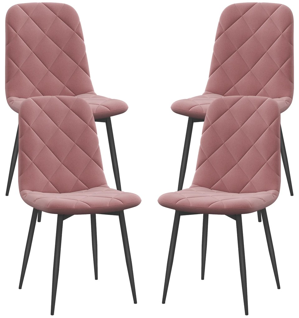 HOMCOM Zestaw 4 Krzeseł do Jadalni z Oparciem, Wygląd Samtowy, 45 x 54 x 87 cm, Różowy
