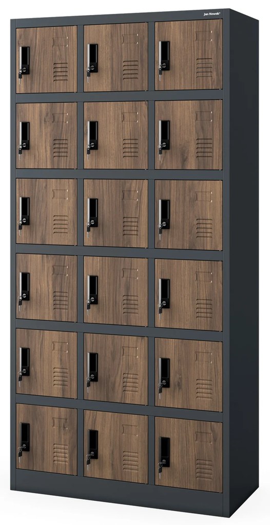 Skrytkowa szafa socjalna KAROL, 900 x 1850 x 400 mm, Eco Design: antracytowa/orzech