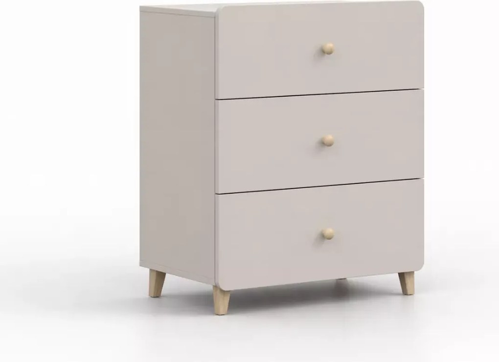 Komoda Passa 3S kaszmir 80 cm 3 szuflady drewniane uchwyty i nóżki