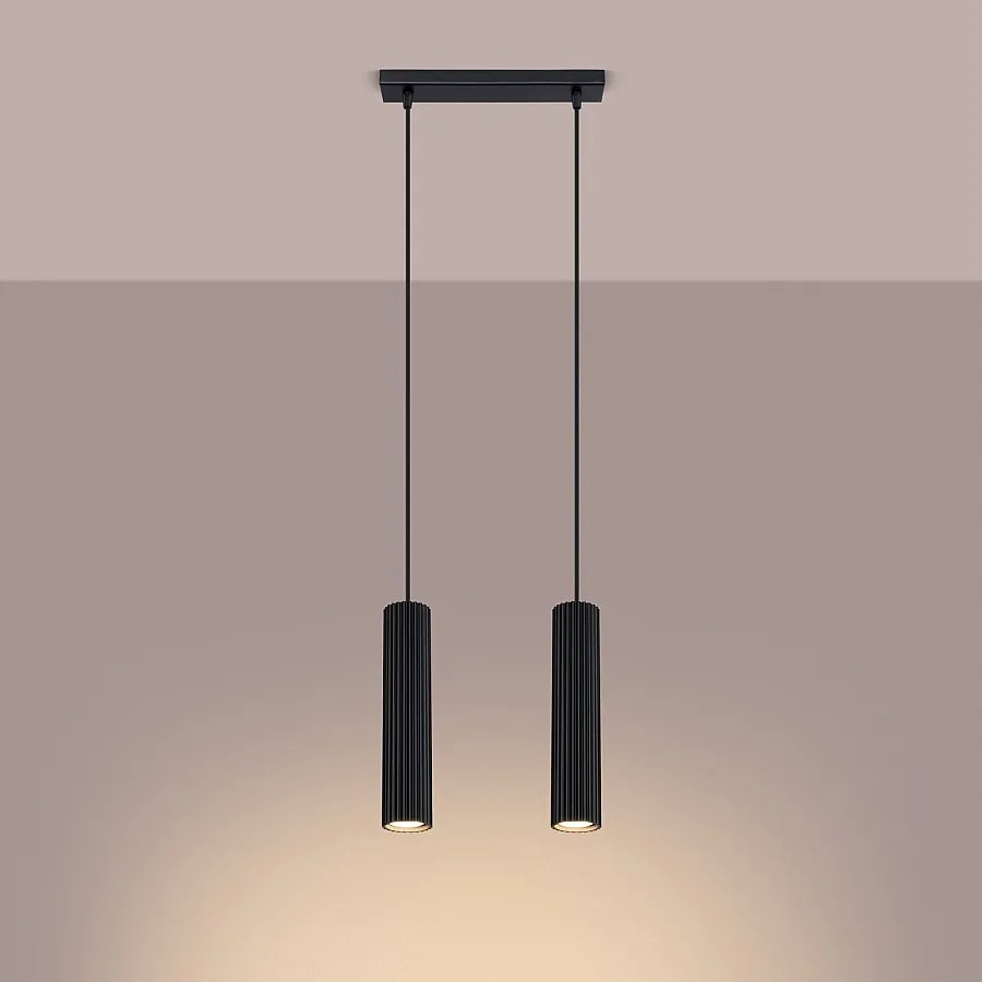Lampa wisząca minimalistyczny Gloow, aluminium - 2 źródło światła 3000K - L.30 x H.90 cm - czarny
