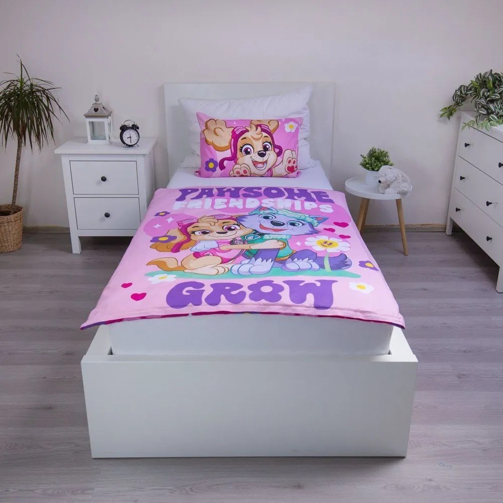 Różowa bawełniana pościel dziecięca do łóżeczka 100x135 cm Paw Patrol "Pawsome friendships grow" – Jerry Fabrics