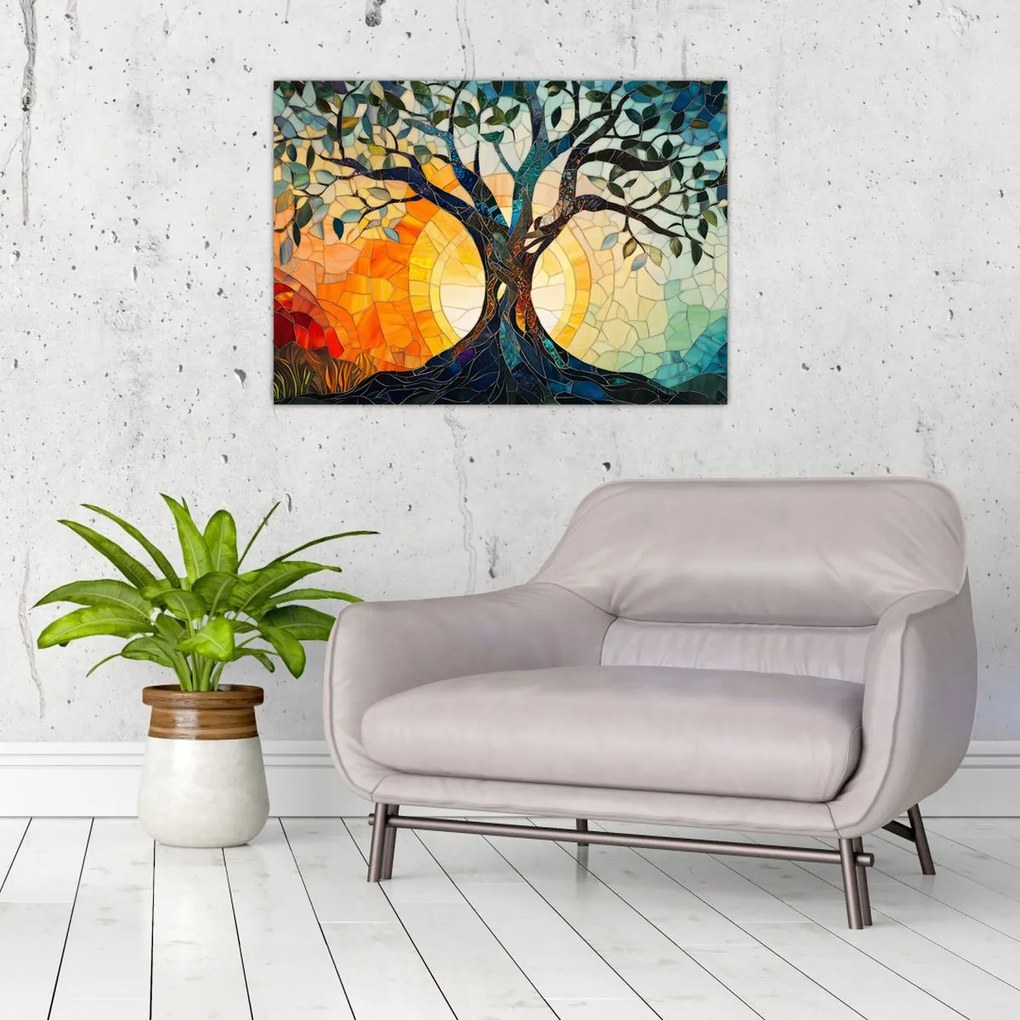 Obraz – Mozaika – słońce i drzewo I. (70x50 cm)