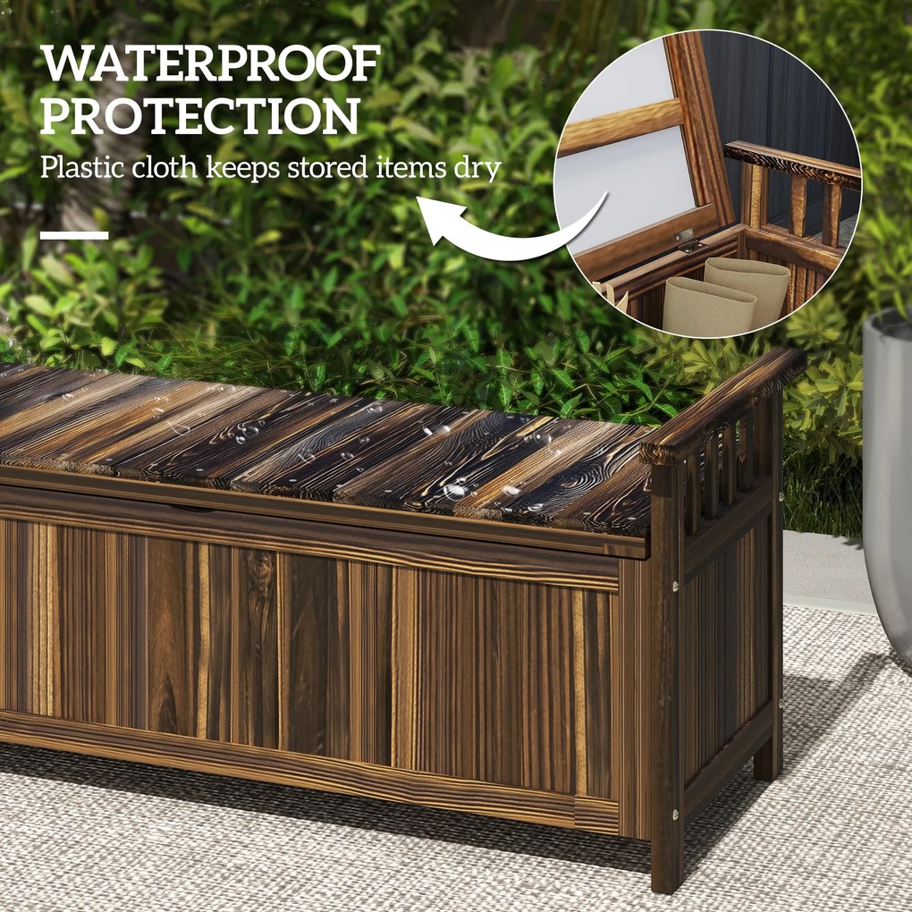 Outsunny 2-osobowa Ławka Ogrodowa, Drewniana, Odporna na Pogodę, z Miejscem do Przechowywania i Podłokietnikami 128,5 x 56 x 53,5cm, Kolor Węglowy