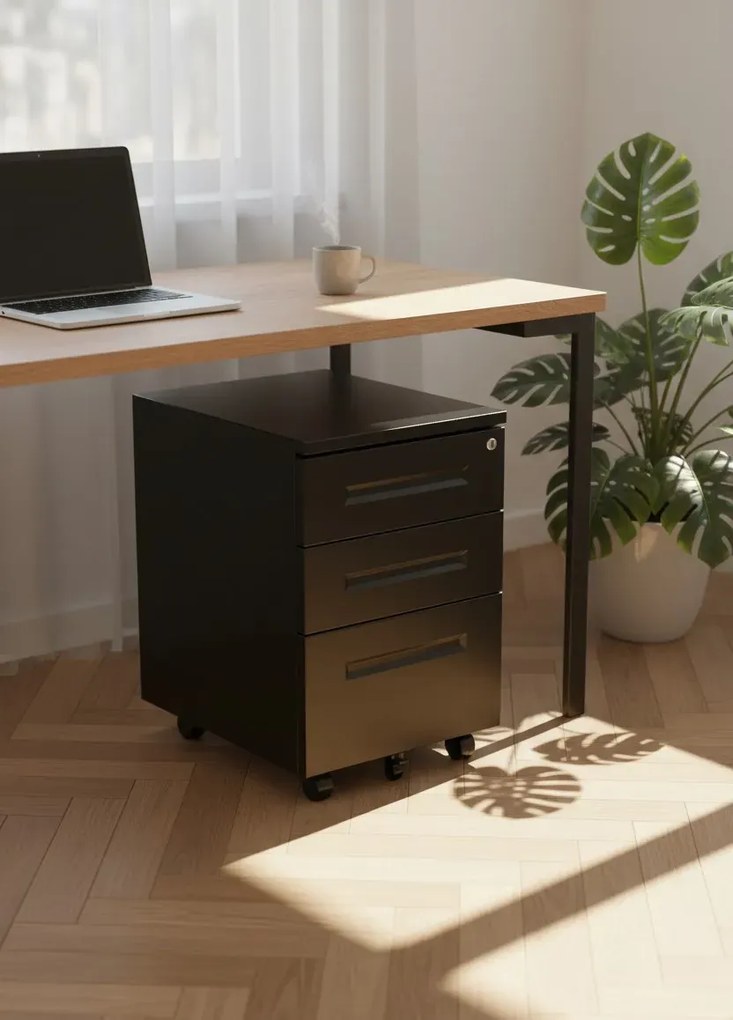 Czarny kontenerek pod biurko na klucz W5-L84