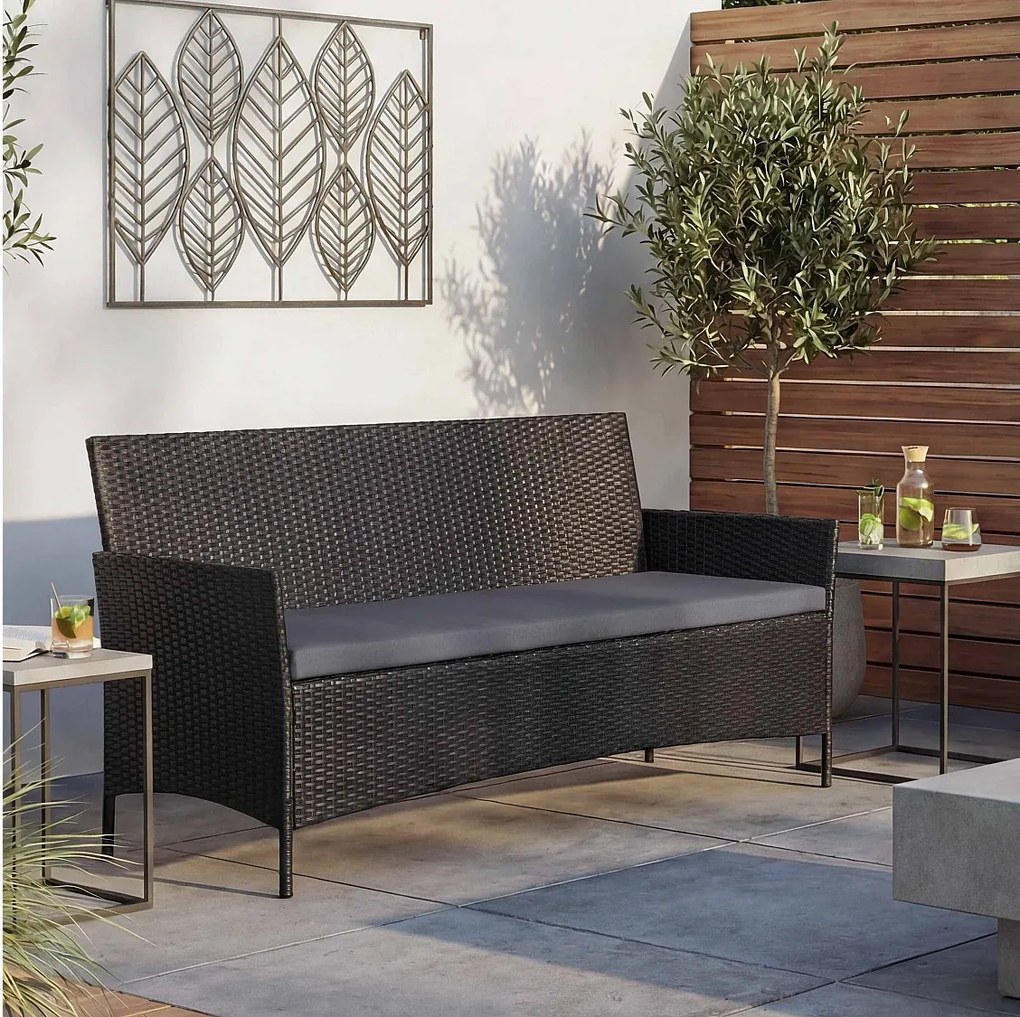 3-osobowa ławka ogrodowa z rattanu syntetycznego Hamar,  antracyt, poduszki antracytowe