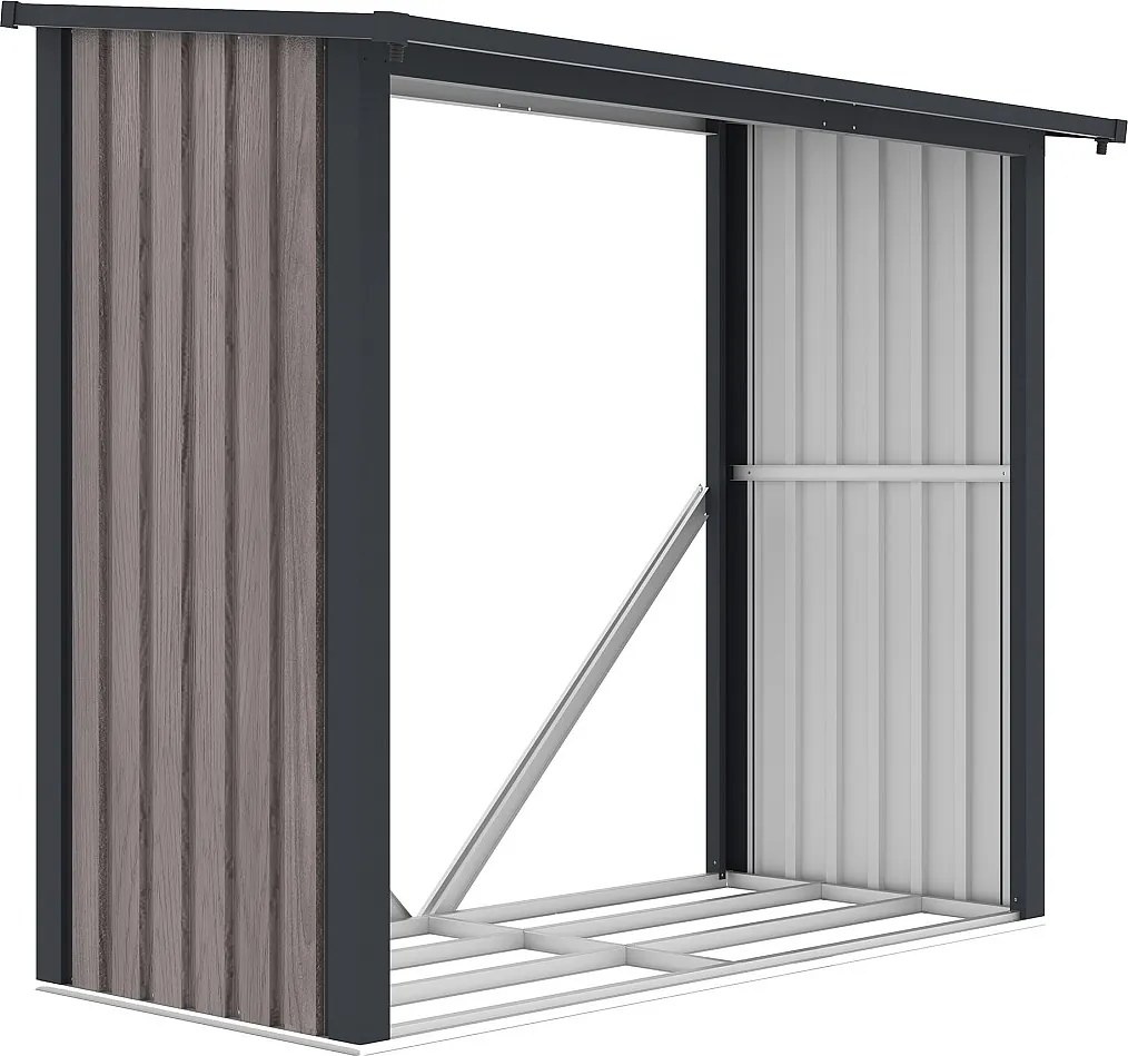 Wiata na drewno opałowe metalowa ze stali galwanizowanej drewnopodobna 1,98 m3 – 2 stery drewna – 182 × 89 × 156 cm (dł. × szer. × wys.) – BIRWOOD