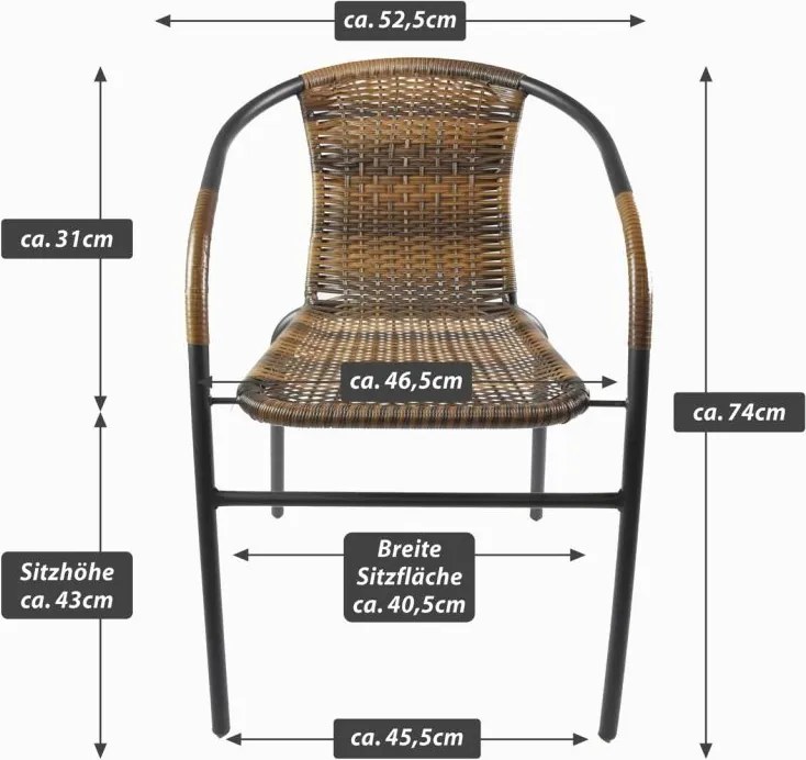 Zestaw krzeseł ogrodowych bistro, brązowe, 4 szt