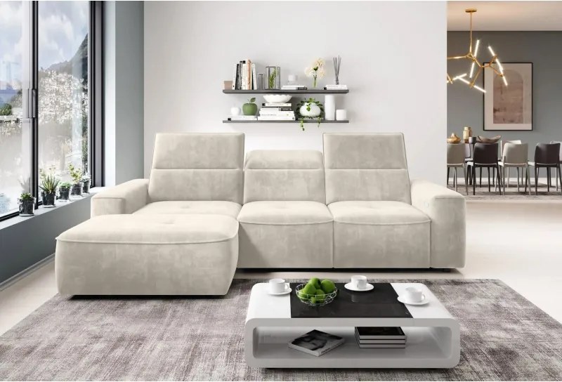 Narożnik COLOMBO Mini Lewostronny z elektryczną funkcją spania pojemnikiem PALLADIUM 02 Beżowy WERSAL