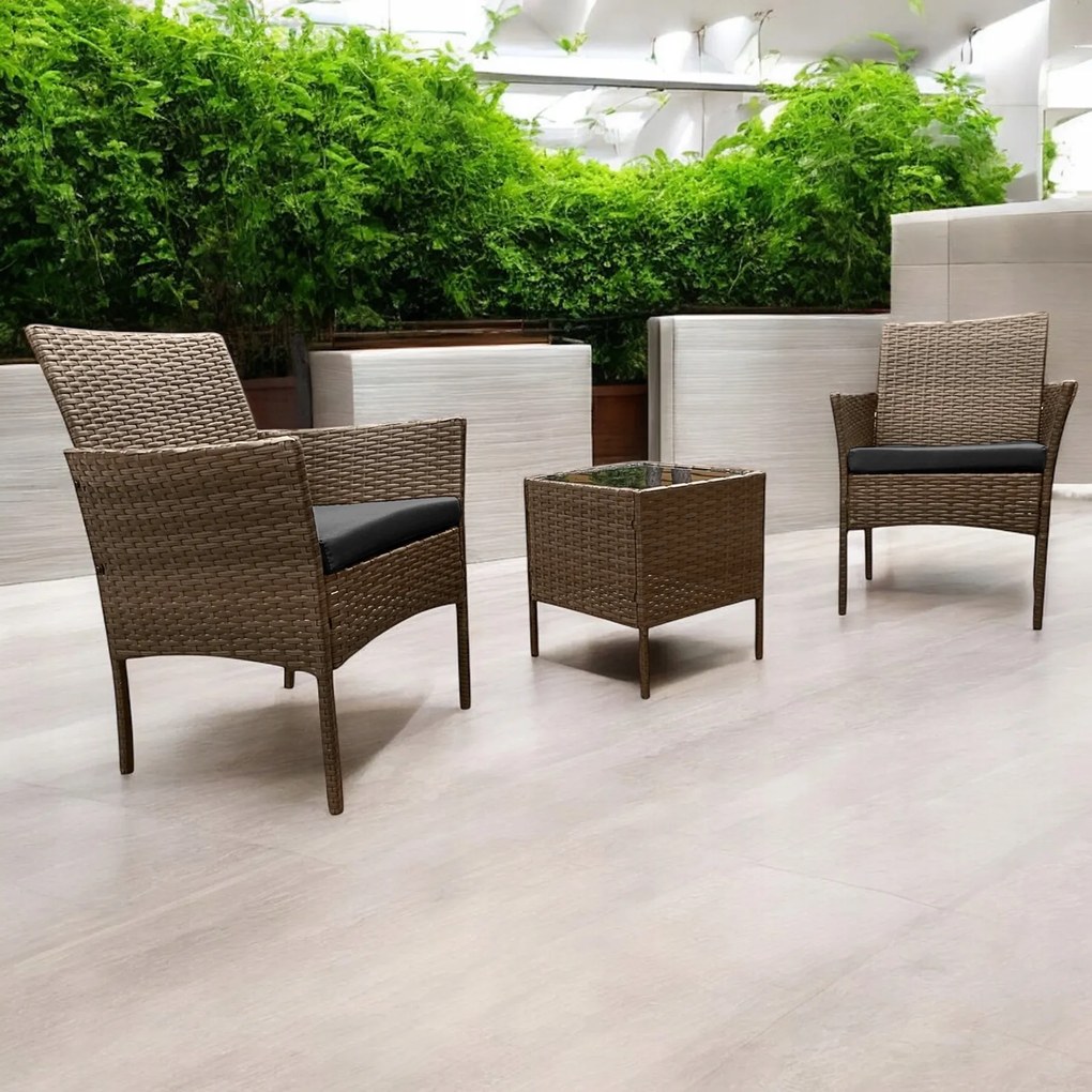 Komplet mebli ogrodowych dla 2 osób z technorattanu Alora, kolor jasny brąz