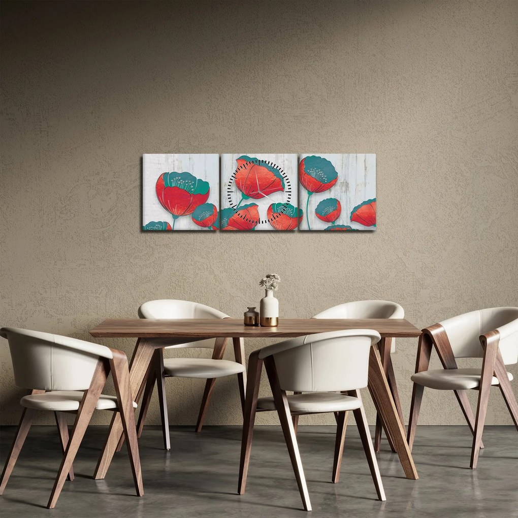 Obraz - Maki - nafta (z zegarem) (90x30 cm)