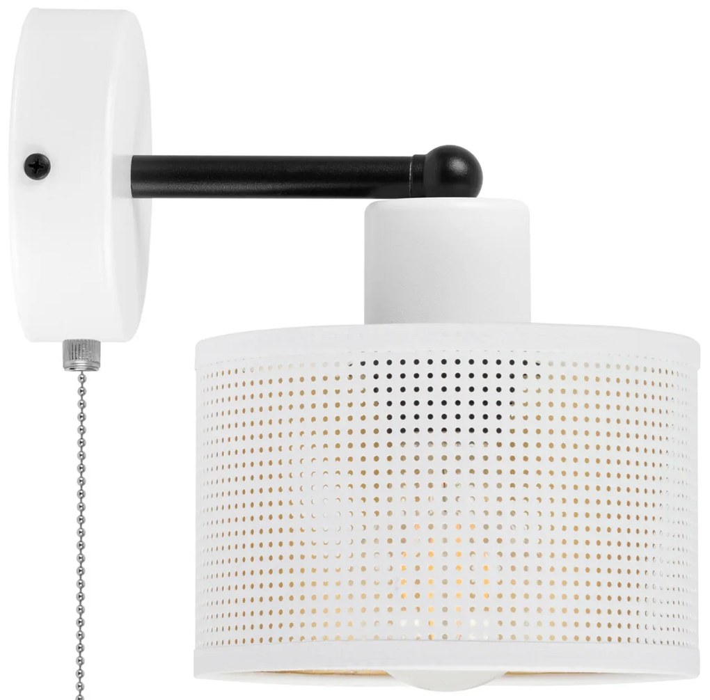 Biały kinkiet z włącznikiem jednopunktowy z białym abażurem SHWD-BE-10