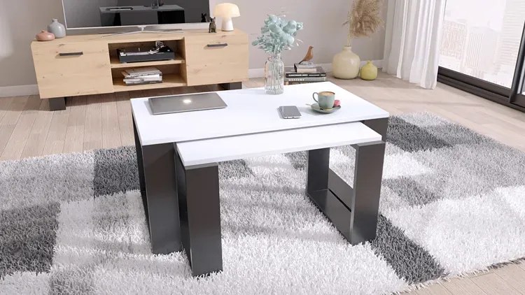 Zestaw Stolików Kawowych Biało Czarny R8-T54