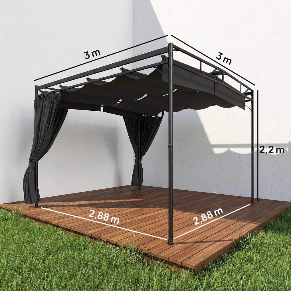 Outsunny Pergola Ogrodowa 3x3 m Wodoodporna Ochrona Przed Słońcem z Regulowanym Baldachimem i Zasłonami, Wolnostojąca | Aosom PL