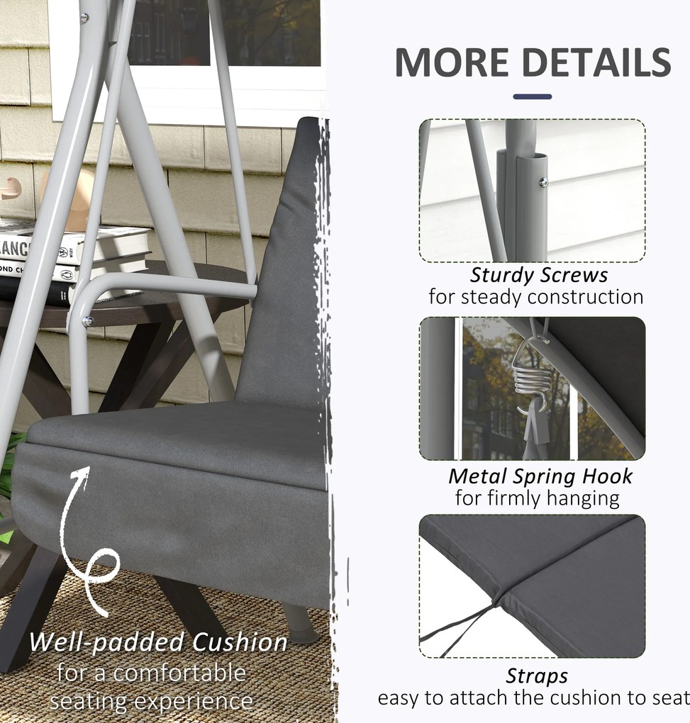 Outsunny Huśtawka Hollywood dla 2 osób z daszkiem i stolikiem, metalowa konstrukcja, do 180 kg, 175x110x165 cm, Czarny