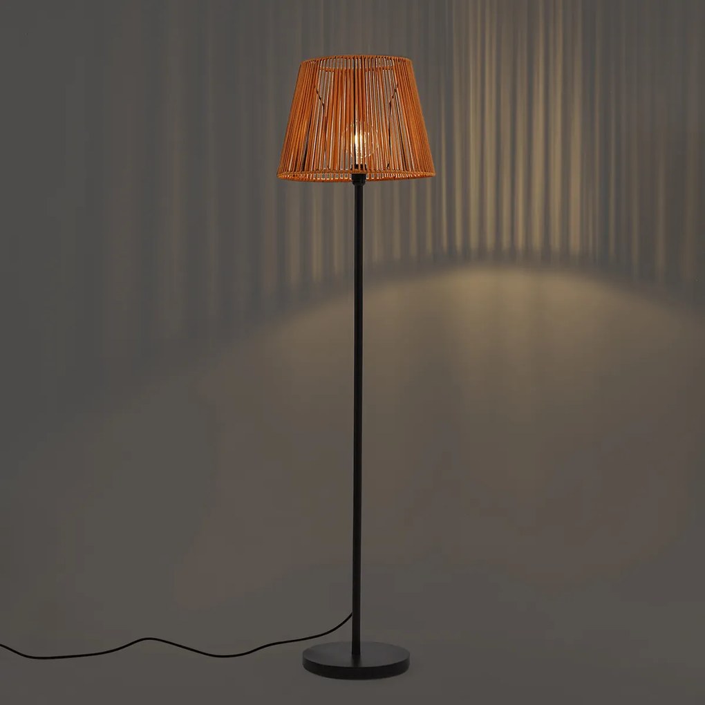 Zewnętrzna lampa podłogowa czarna z pomarańczowym kloszem z liny IP44 - Virginia Jayla