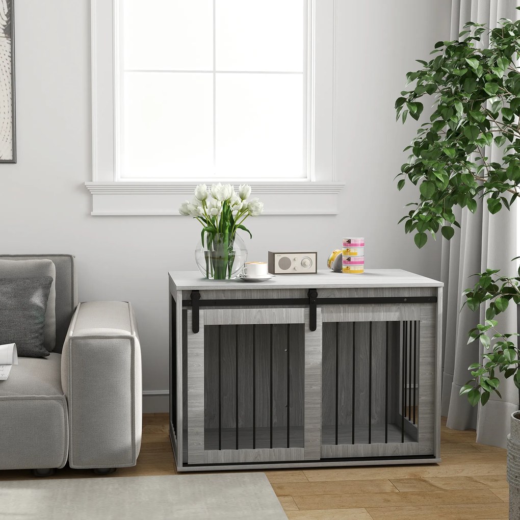 PawHut Klatka dla psa z drzwiami przesuwnymi wentylowana stalowa 98x58x61 cm szara | Aosom PL