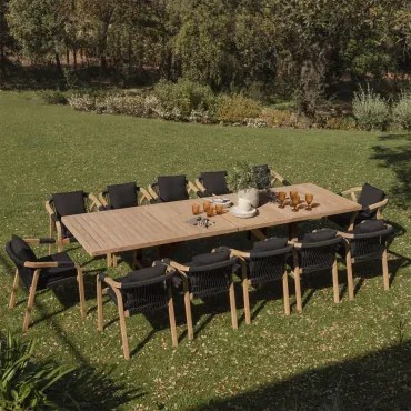 Zestaw Stołu Prostokątnego 200-260-320x100 Cm Rozkładanego Oraz 12 Krzeseł Ogrodowych Z Podłokietnikami Z Drewna Akacjowego Duba Tkaniny Grafitowa Sza