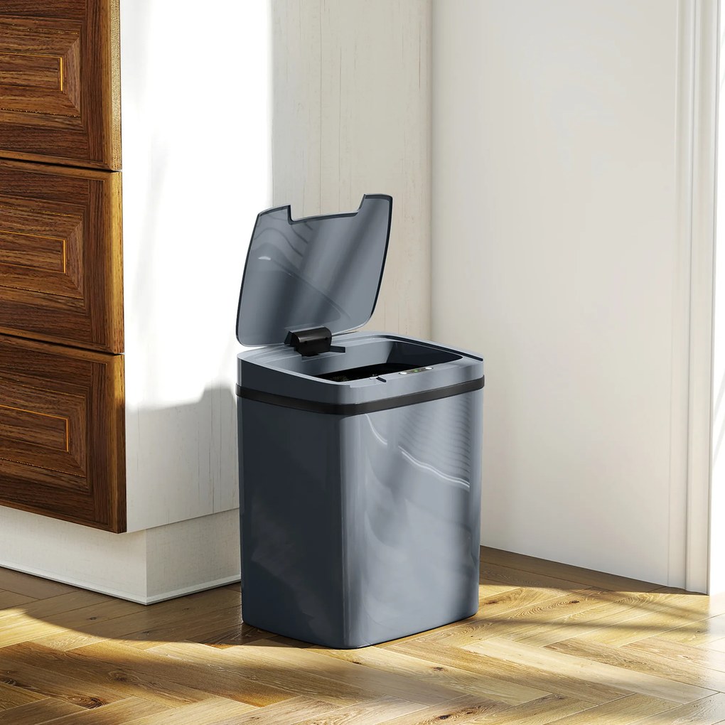 HOMCOM Kosz z czujnikiem 15L Elektryczny kosz z dwoma trybami otwierania, do biura, kuchni, 27,6 x 21,4 x 33,5 cm, szary | Aosom PL
