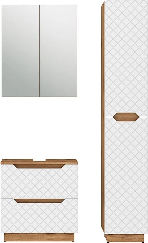 Zestaw mebli łazienkowych dąb/biały ze strukturą płytek 59.8x32x62.5 lotta