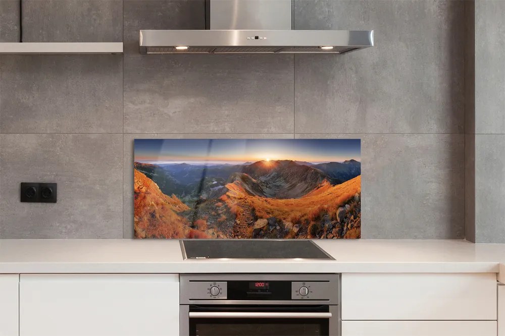 Panel szklany do Kuchni Szkarłatny Zachód w Alpach