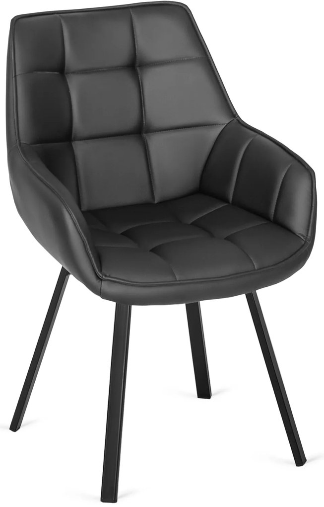 Krzesło Tapicerowane Obrotowe do Salonu LUNA Czarne Ekoskóra Nowoczesne Loft