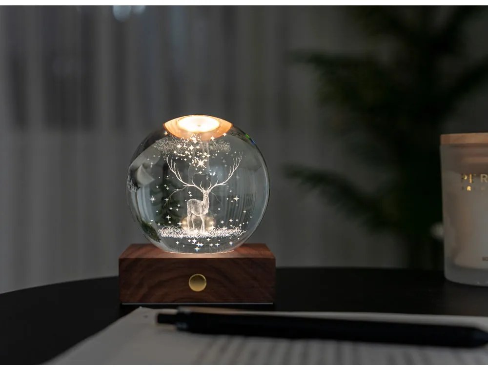 Ciemnobrązowa lampa stołowa LED z litego drewna orzechowego ze ściemniaczem i szklanym kloszem (wysokość 12 cm) Amber – Gingko