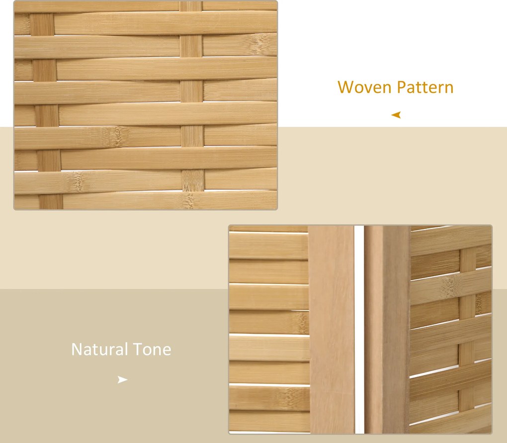 HOMCOM 4-częściowy Parawan, 160 x 170 cm, Składany Parawan z Bambusa dla Salonu, Sypialni, Naturalny