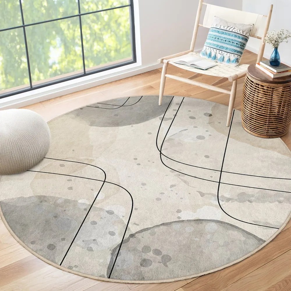 Beżowy okrągły dywan odpowiedni do prania ø 120 cm Simple Lines – Mila Home