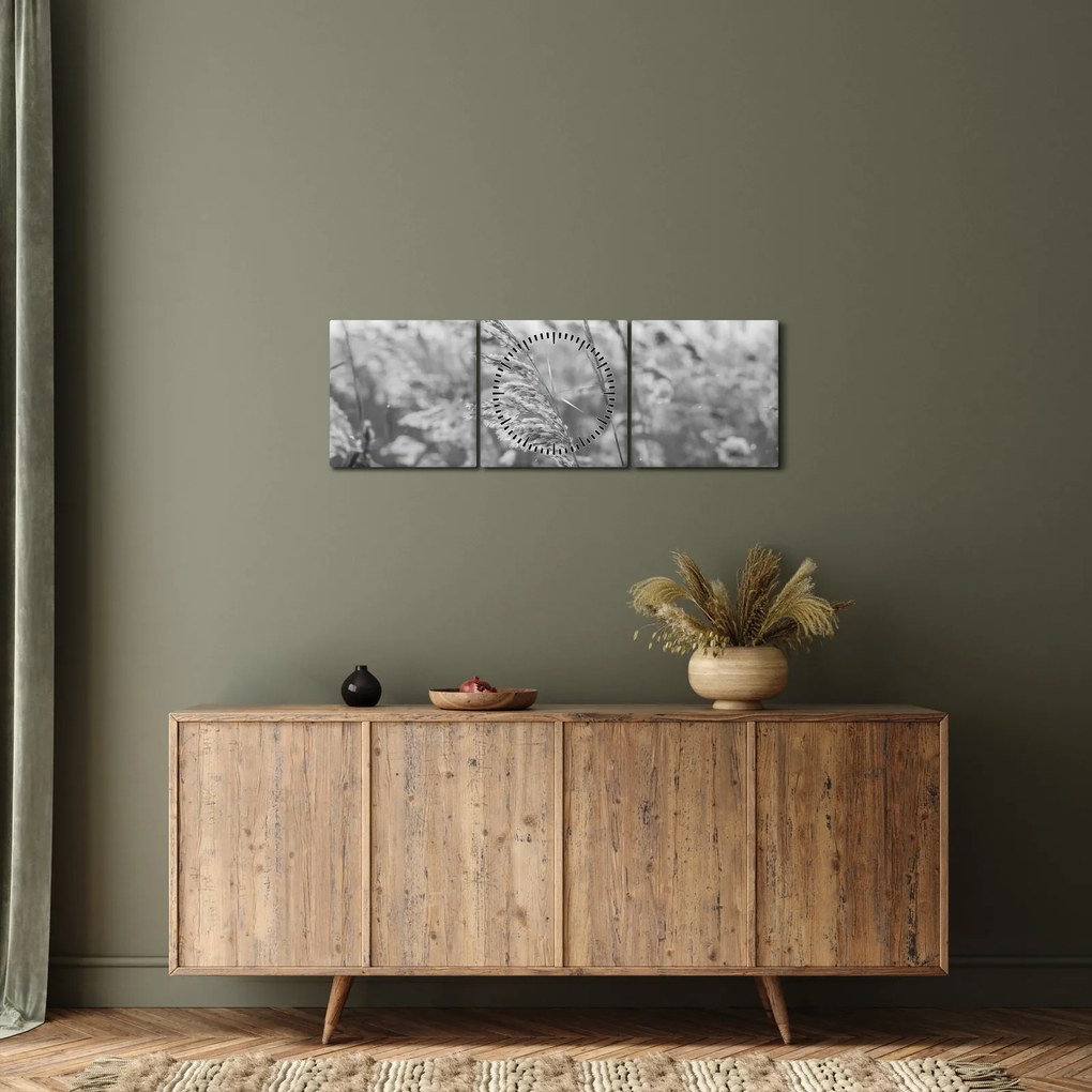 Obraz - Trawa na wietrze (z zegarem) (90x30 cm)