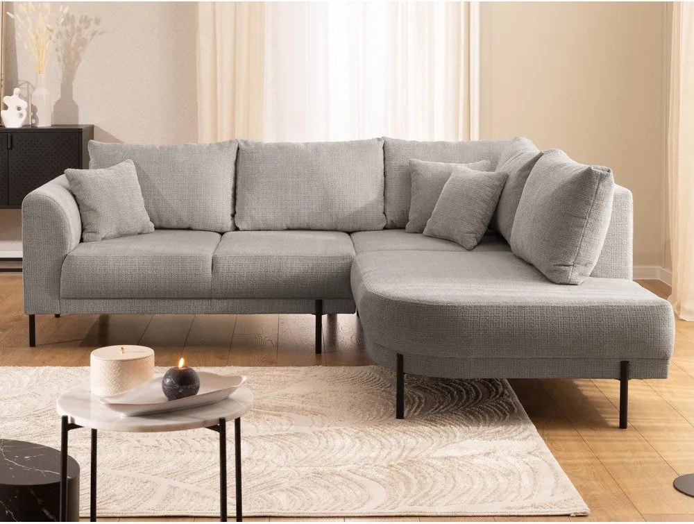 Szarobrązowy narożnik z tkaniny szenilowej (prawostronny/w kształcie litery L) Mauris – Ropez