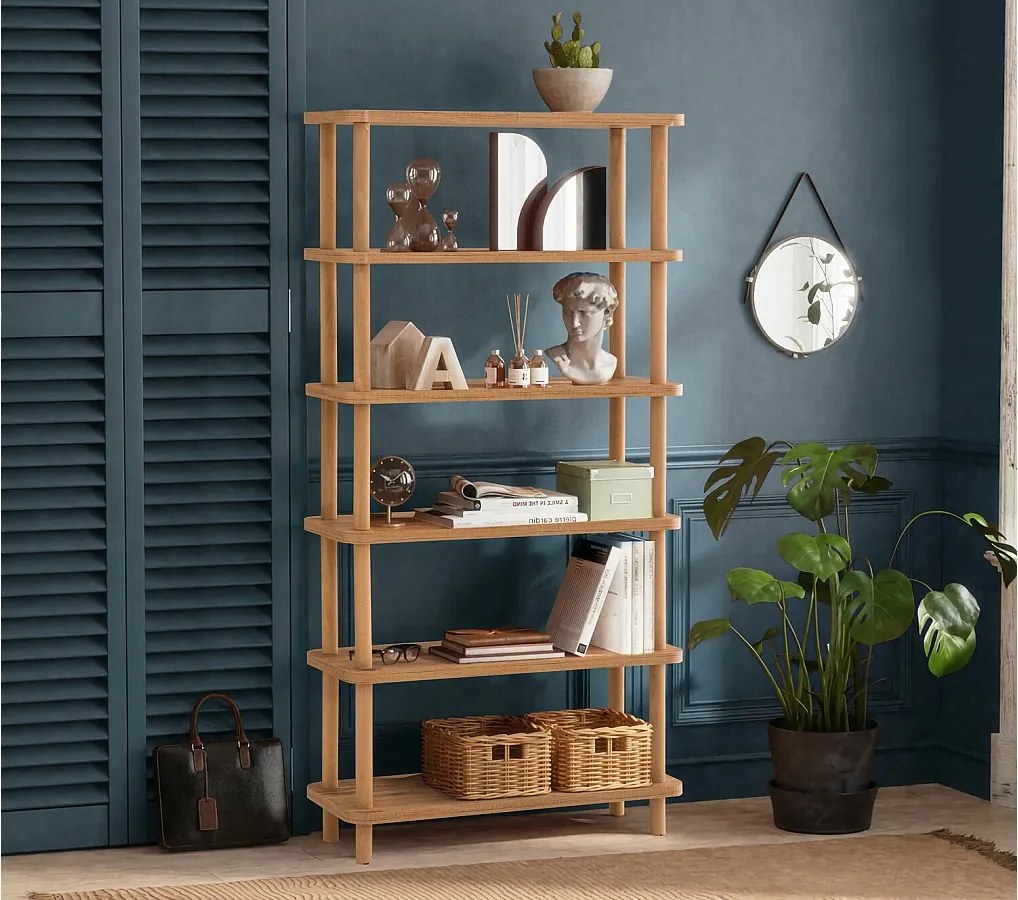 Regał na książki – 80 cm x 168,5 cm x 28 cm – Sosna atlantycka – Płyta wiórowa pokryta melaminą