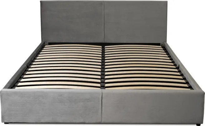 Łóżko Tapicerowane 140x200 cm MONICA ze Stelażem i Pojemnikiem Dwuosobowe Welurowe Szare