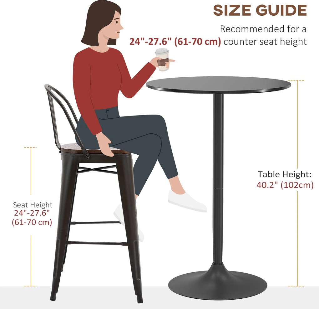 HOMCOM Stolik barowy stojący, stół dla 2 osób, 70 x 70 x 102 cm, czarny | Aosom PL