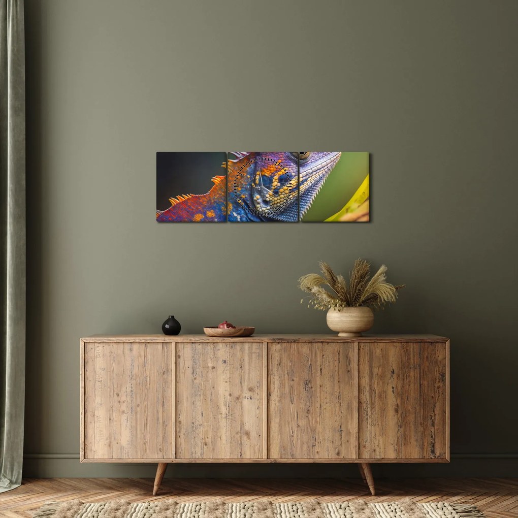 Obraz - Kolorowy legwan (z zegarem) (90x30 cm)