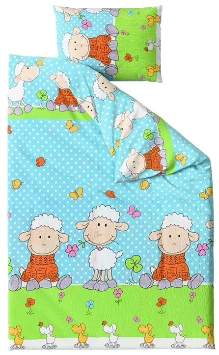 PrzytulneMieszkanie.pl PrzytulneMieszkanie.pl Pościel z kory do łóżeczka OVEČKI niebieskie Rozmiar pościeli: 45 x 65 cm | 90 x 135 cm