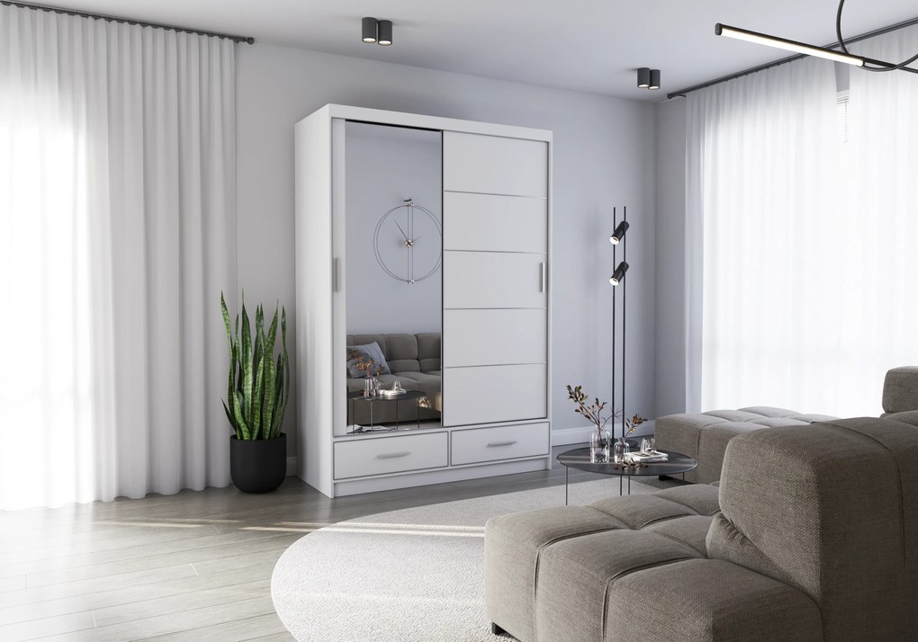 Szafa przesuwna FLORENCE z lustrem 150 cm biały
