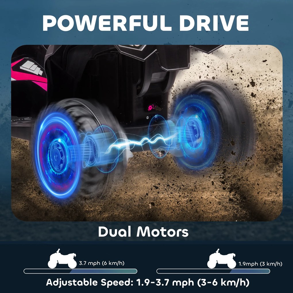 HOMCOM Elektryczny Quad dla Dzieci, 3-6 km/h, Światła/Muzyka, dla 3-5 Latków, do 25kg, Różowy/Czarny