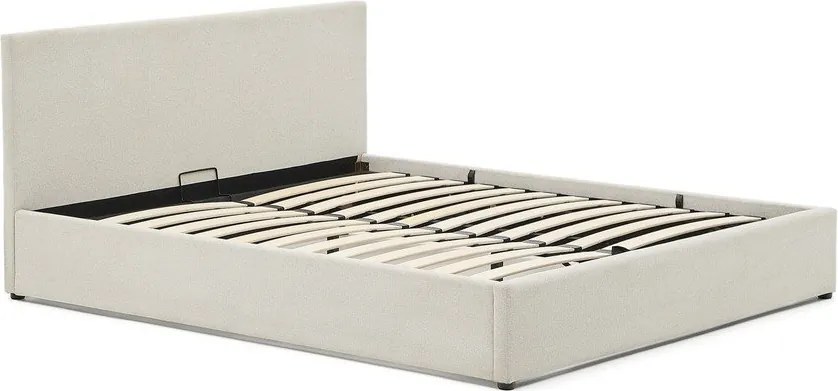 Beżowe tapicerowane łóżko dwuosobowe ze schowkiem ze stelażem 180x200 cm Nahiri – Kave Home