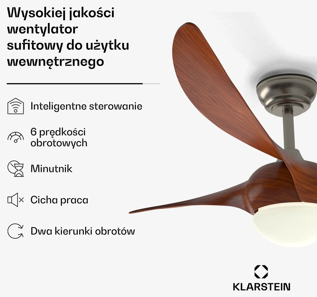 Klarstein Monteverde Smart 132cm 41W wentylator sufitowy orzech włoski