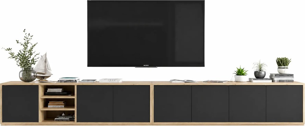 Komplet wiszących szafek rtv dąb wotan + czarny B6-P00