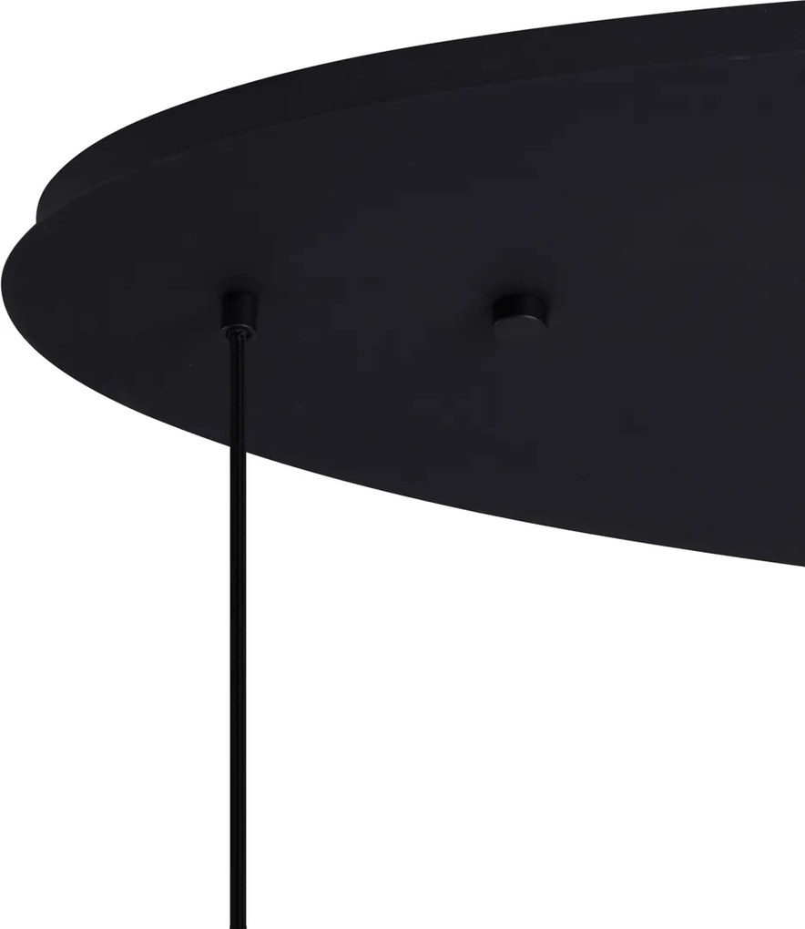 Lampa wisząca Art Deco czarna z owalną płytą sufitową i zielonym i niebieskim szkłem 6-punktowa - Douglass