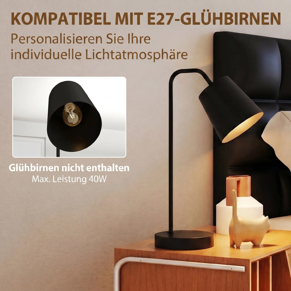 HOMCOM Zestaw lamp stołowych, 2 szt., Nowoczesne lampy z USB-A i USB-C do sypialni, salonu i biura, Czarny | Aosom PL