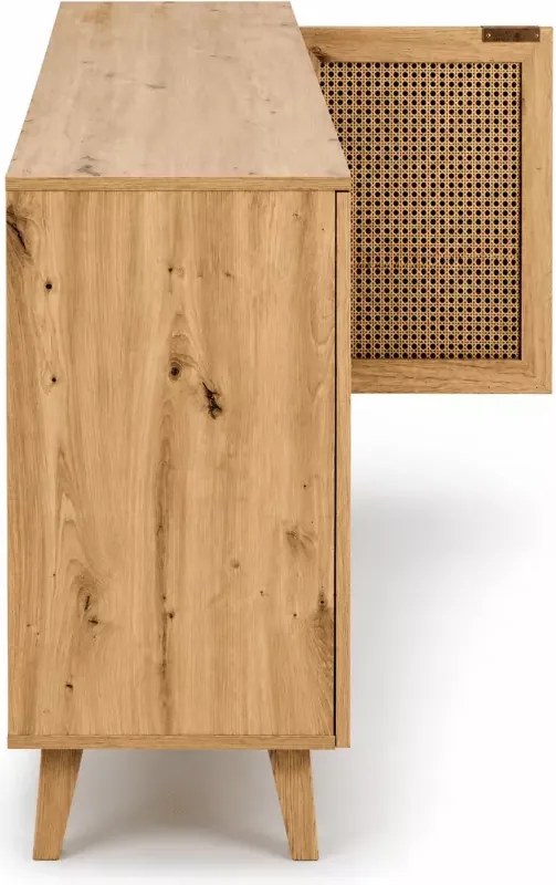 Komoda Calviro - w kolorze dąb artisan/czarny, nowoczesna, wykonana z płyty meblowej, posiada plecione wstawki
