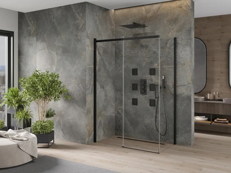 Mexen Omega kabina prysznicowa rozsuwana 140 x 80 cm, transparent, czarna - 825-140-080-70-00