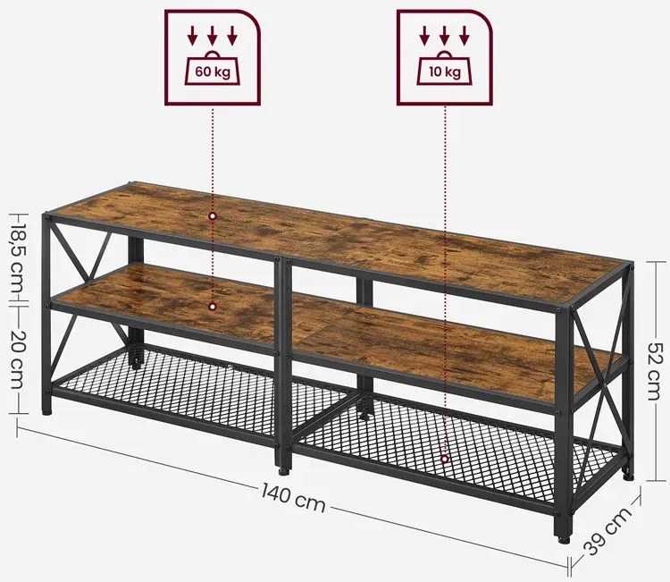 Loftowy stolik pod telewizor z półkami F1-R38