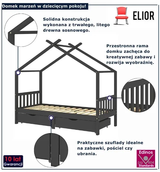 Szare łóżko dziecięce z 2 szufladami 90x200 cm H6-P21