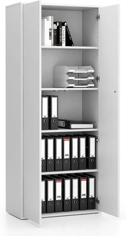 Szafa biurowa z drzwiami LAYERS, 4 półki, 800 x 400 x 1905 mm, biała